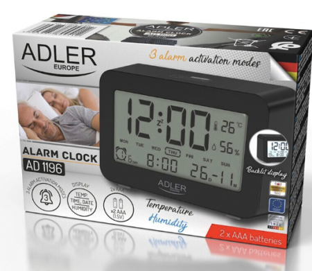 Ceas cu alarma pe baterii Adler, negru [6]