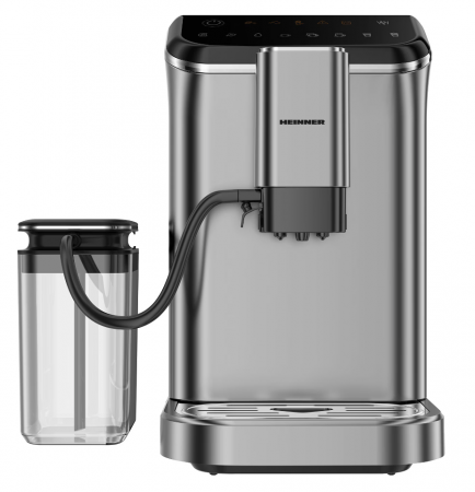 Electrocasnice Bucatarie - Espressor automat Heinner Genesis HEMA-D20DGREY, 1350W, 20 bar, recipient lapte, capacitate rezervor apa 1.5L, capacitate compartiment boabe 190g, Gri