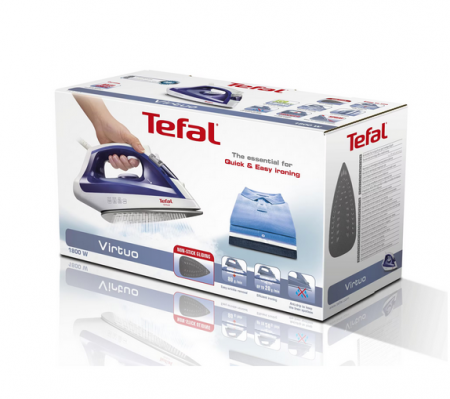 Fier de calcat Tefal Virtuo FV1711E0, 1800W, jet de abur 80 g/ min, abur variabil 0-24 g/ min, rezervor apa 200 ml, functie anticalcar, sistem antipicurare, albastru [3]