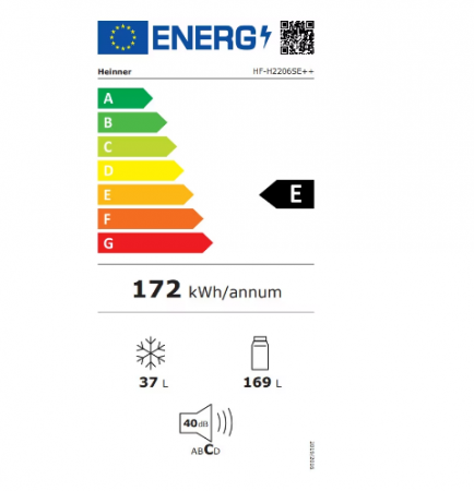 Frigider cu doua usi Heinner HF-H2206SE++, 206 l, Clasa E, lumina LED, 3 rafturi de sticla, H 143 cm, Argintiu [2]