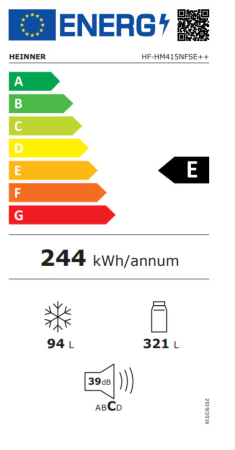 Frigider cu doua usi Heinner HF-HM415NFSE++, 415 l, Full No Frost, Clasa E, Compresor Dual Inverter, Display, Blocare Acces copii, H 178 cm, Argintiu [8]