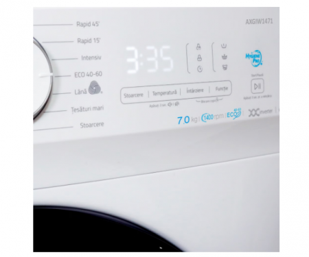 Masina de spalat rufe Albalux AXGIW1471, 7 kg, 1400 Rotatii, Motor Inverter, Clasa energetica B, 16 Programe, Functie Hygiene Pro, Termostat reglabil, Spalare cu aburi, Alb/Negru [1]
