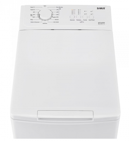 Masina de spalat rufe cu incarcare verticala Samus WTS-60100, 6 kg, Clasa energetica D, 15 Programe, Programe speciale Blugi, Mix, Hygiene 90°C, 1000 Rotatii, Programator electronic, Blocare acces cop [1]