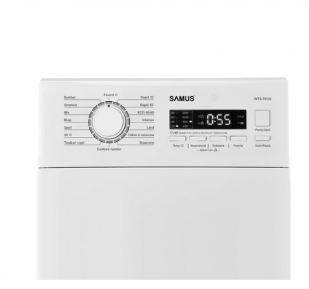 Masina de spalat rufe cu incarcare verticala Samus WTS-75120, 7.5 Kg, Clasa energetica C, Afisaj Led, 16 programe, Programe Blugi/Sport/Tesaturi copii, 1200 rotatii, Blocare acces copii, Protectie la [2]