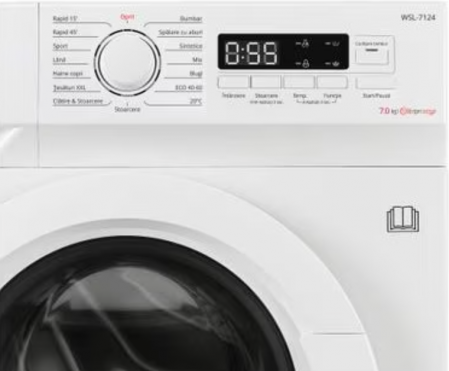 Masina de spalat rufe Samus WSL-7124,7 Kg, 15 programe, 1200 rotatii, Slim, Clasa energetica D, Termostat reglabil, Program ECO 40-60°C, Blocare acces copii, Alb [1]