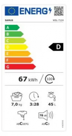 Masina de spalat rufe Samus WSL-7124,7 Kg, 15 programe, 1200 rotatii, Slim, Clasa energetica D, Termostat reglabil, Program ECO 40-60°C, Blocare acces copii, Alb [4]