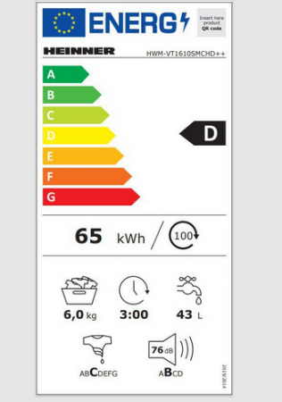 Masina de spalat rufe slim Heinner HWM-VT1610SMCHD++, 6 kg, 1000 rpm, Clasa D, Display digital, Blocare acces copii, Alb [1]