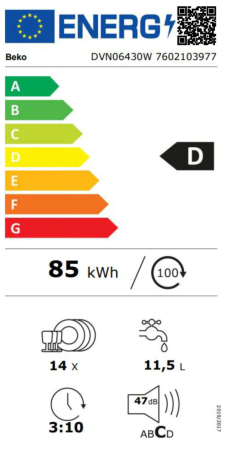 Masina de spalat vase Beko DVN06430W, 14 seturi, 6 programe, Clasa D, Automatic Door Opening, AutoGlassShield, 60 cm, Alb [4]