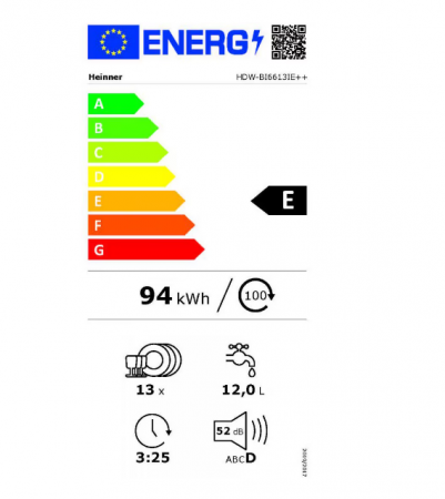 Masina de spalat vase incorporabila Heinner HDW-BI6613IE++, 13 seturi, 6 programe, Display LED, Aquasop, Clasa E, 60 cm [1]
