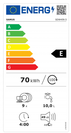 Masina de spalat vase Samus SDW459.5, 9 Seturi, 5 Programe, Clasa de energie E, Latime 45 cm, Mini-display, Alb [2]