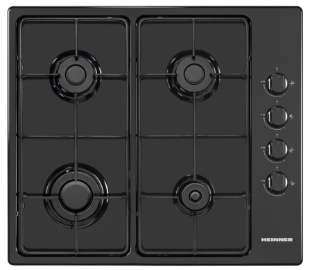 Plita incorporabila gaz - Plita incorporabila Heinner HBH-V4IEBK, Gaz, 4 arzatoare, Aprindere electrica integrata, Control lateral, 58 cm, Negru