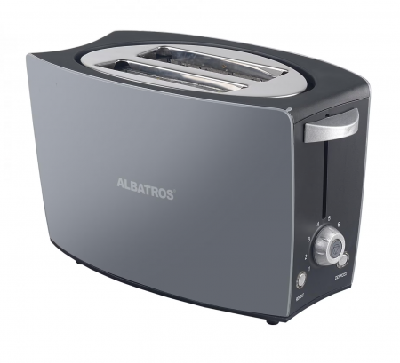 Toaster - Prajitor de paine Albatros Confort 800 W, 2 Felii, 8 Trepte de Prajire, Termostat Reglabil, Tavita Firimituri, Argintiu