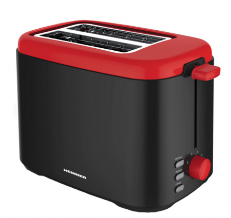 Toaster - Prajitor de paine Heinner Wassay 800 HTP-800BKR, 800W, 7 niveluri de rumenire, Negru/Rosu