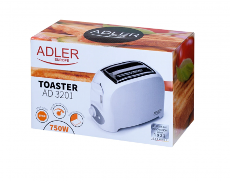 Prajitor de paine ADLER AD 3201, 750 W, 2 felii, Grad de rumenire variabil, Alb [3]