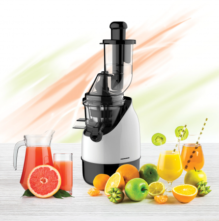 Storcator de fructe cu melc Heinner HSJ-200WH, 200 W, 75 Rpm, Tub larg 80 mm, Recipiente fara BPA, Functie reverse, Alb/Negru [1]