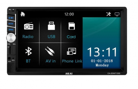 Player auto multimedia 2DIN Akai CA-2DIN7135S,display touchscreen 7 inch, fara DVD, 4x25W, bluetooth, USB, SD, telecomanda [0]