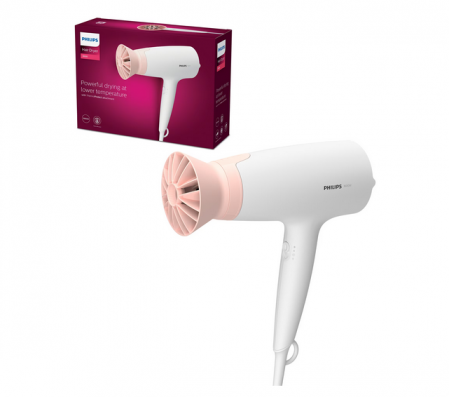 Ingrijire Personala - Uscator de par Philips BHD300/00, 1600W, accesoriu Thermo Protect, 3 setari de viteza/temperatura, Alb/Roz