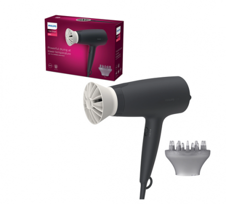 Uscator de par Philips BHD302/30, 1600W, accesoriu Thermo Protect, 3 setari de temperatura, difuzor, Negru [2]