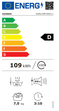 Uscator de rufe cu pompa de caldura HEINNER HHPD-HMY70FD++, Capacitate de incarcare 7 kg, Clasa energetica D, Alb [5]