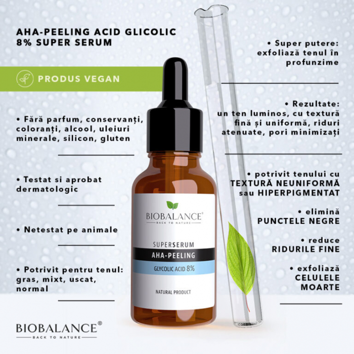 Super Serum AHA-Peeling cu Acid Glicolic 8%, regenerant si iluminator, 30ml Bio Balance [5]