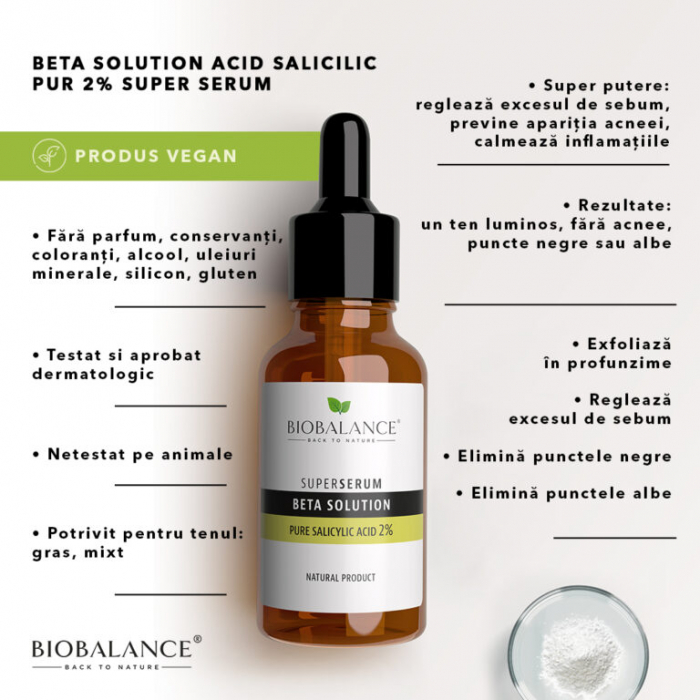 Super Serum BETA Solution cu Acid Salicilic Pur 2%, antiinflamator si antiacneic, 30ml Bio Balance [3]