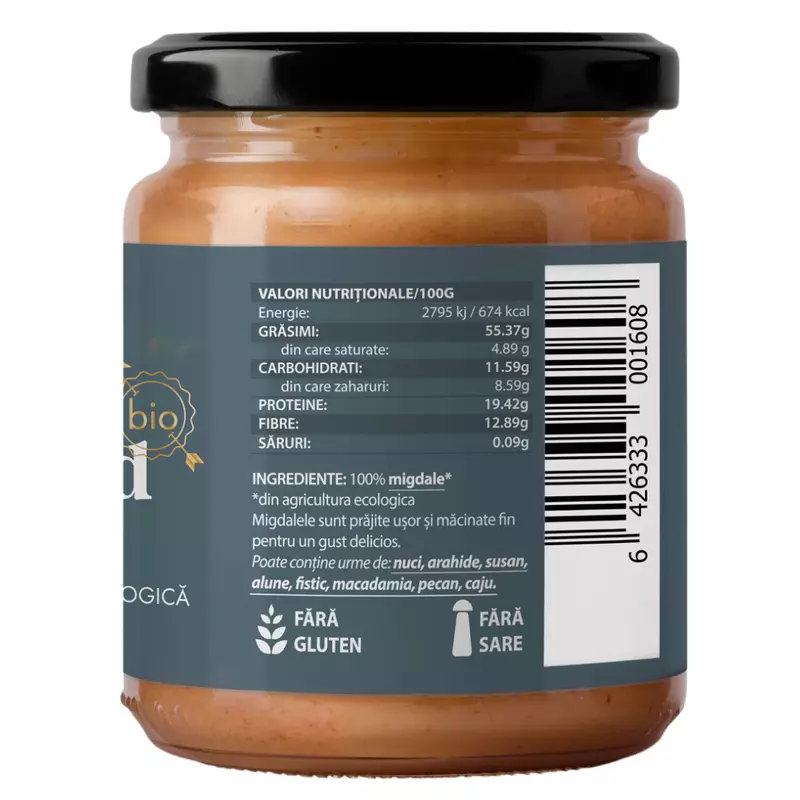 CREMA DE MIGDALE FARA GLUTEN, FARA SARE BIO 250G OBIO [2]