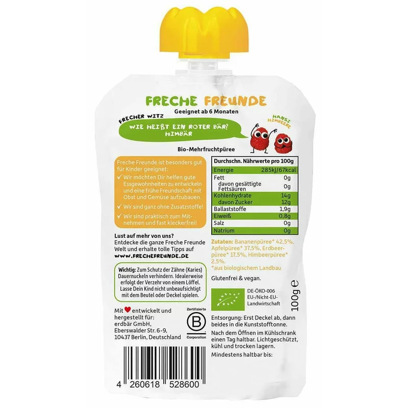 PIURE DE BANANE, MERE, CAPSUNI SI ZMEURA BIO 100G Erdbar [2]
