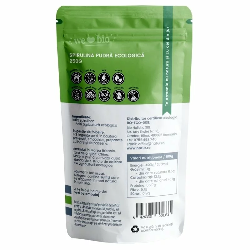 Spirulina pulbere raw Bio 250gr Obio [2]