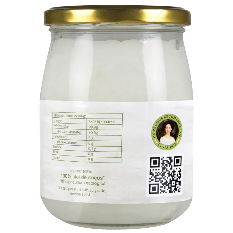 ULEI DE COCOS VIRGIN PRESAT LA RECE RAW BIO 460G/500ML OBIO [2]