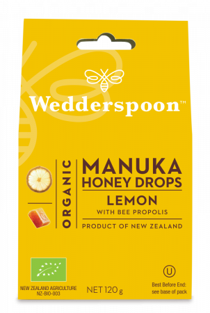 Alimentare - Bomboane (Dropsuri) cu Miere de Manuka, Lamaie si Propolis eco 120g Wedderspoon