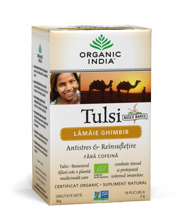 Ceai Tulsi Lamaie Ghimbir 18 dz Organic India  [2]