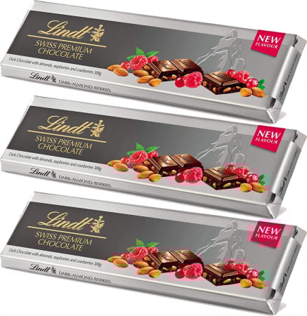 CIOCOLATA - LINDT SILVER DARK CHOCOLATE WITH ALMONDS RASPBERRIES CRANBERRIES AND ALMONDS 300G
