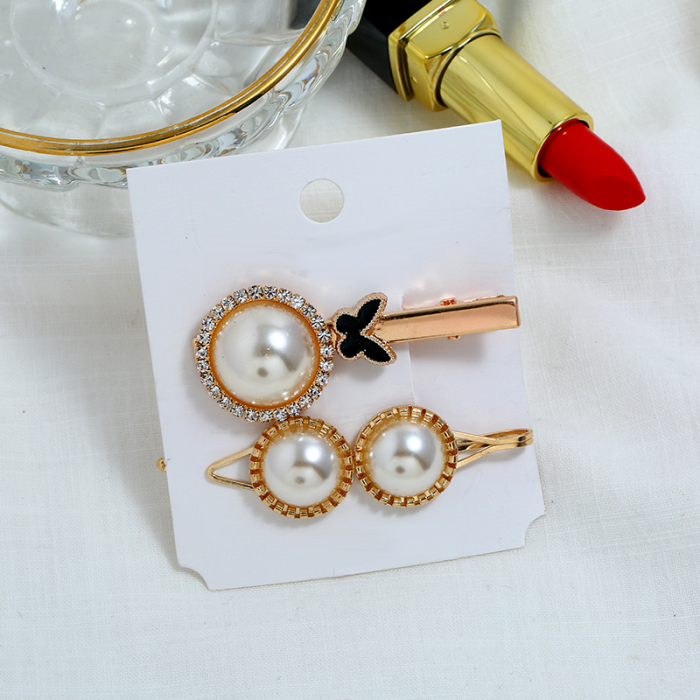 Set 2 clame agrafe de par cu perle cristale si fluture [3]