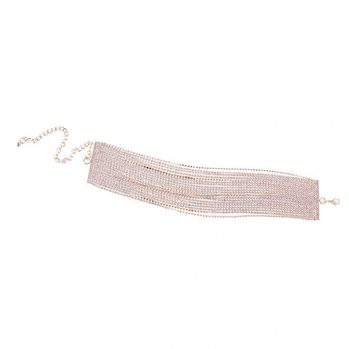 Colier auriu multilayer elegant choker cu cristale 19 randuri [5]
