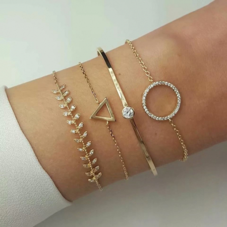 Set  bratari aurii elegante cu cristale cerc triunghi si frunza [3]