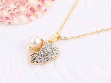 Set Colier cu cercei inima, perla si pietre de cristal [2]