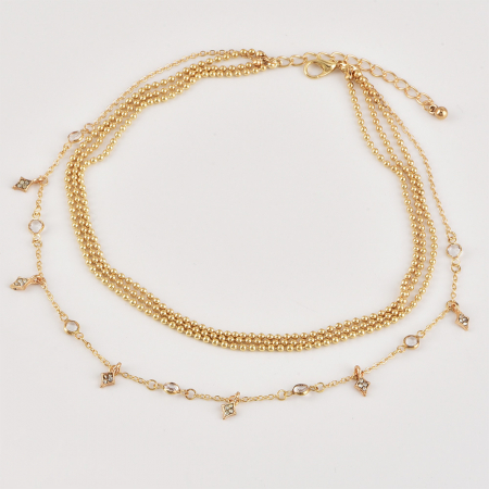 Colier choker cu margele si lantisor cu cristale [2]