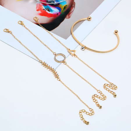 Set  bratari aurii elegante cu cristale cerc triunghi si frunza [2]
