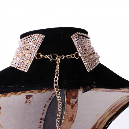 Colier auriu multilayer elegant choker cu cristale 19 randuri [3]