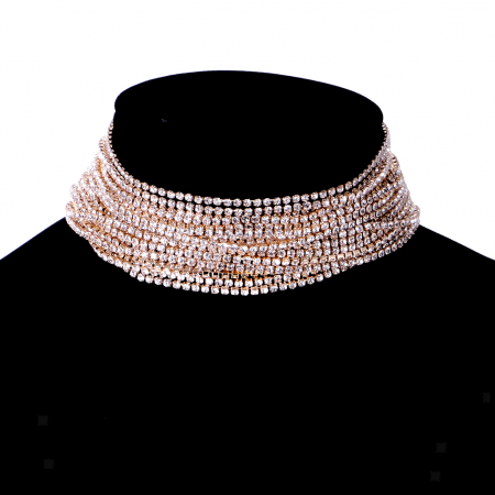 Colier auriu multilayer elegant choker cu cristale 19 randuri [5]