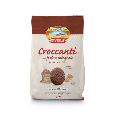Biscuiti - Divella Croccanti Integrali cu Cacao si Alune 300gr