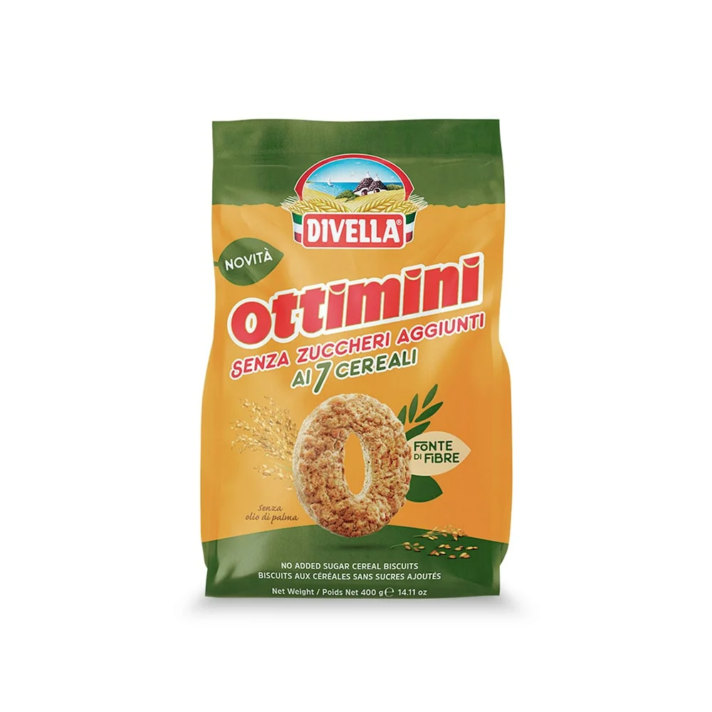 Fără adaos de zahăr - Biscuiți Ottimini 7 Cereale fără zahăr 400g Divella