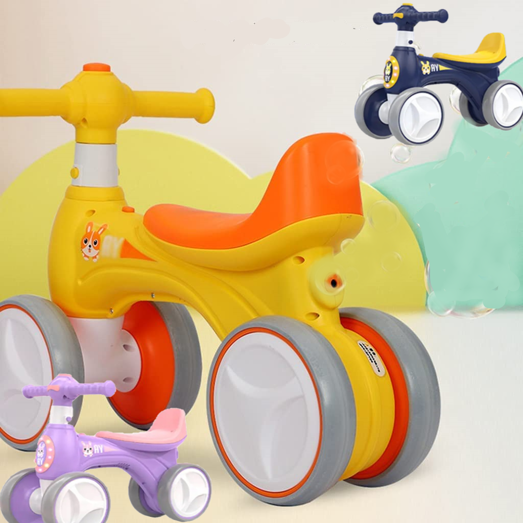 Bicicleta copii 1-3 ani fara Pedale cu Muzica Lumini si 4 Roti GALBEN [2]