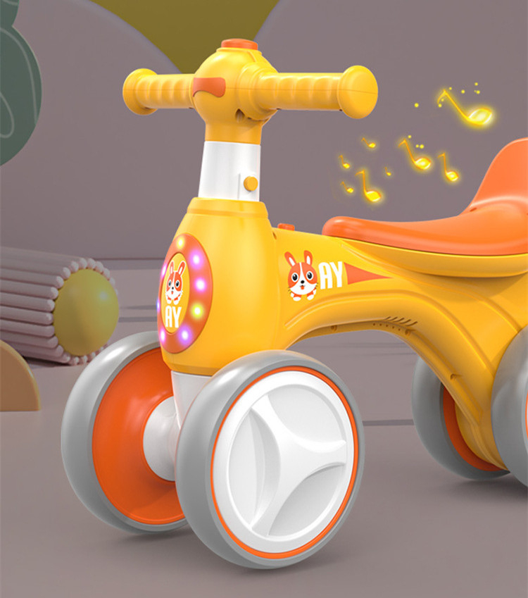 Bicicleta copii 1-3 ani fara Pedale cu Muzica Lumini si 4 Roti GALBEN [3]