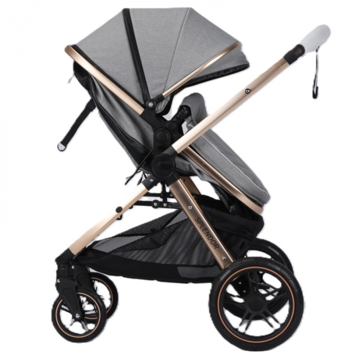 Carucior multifunctional 2 in 1, suspensii, roti EVA, maner reversibil, parasolar, Splendor SPX2GRI (gri) [2]