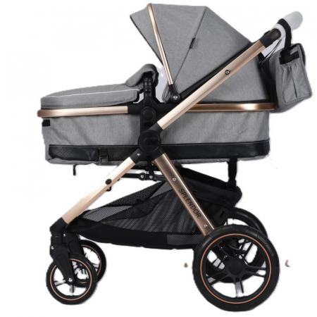 CARUCIOARE COPII - Carucior multifunctional 2 in 1, suspensii, roti EVA, maner reversibil, parasolar, Splendor SPX2GRI (gri)