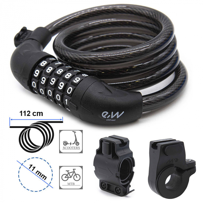 Antifurt universal din otel de 11mm cu suport de prindere inclus si incuietoare tip cifru [2]
