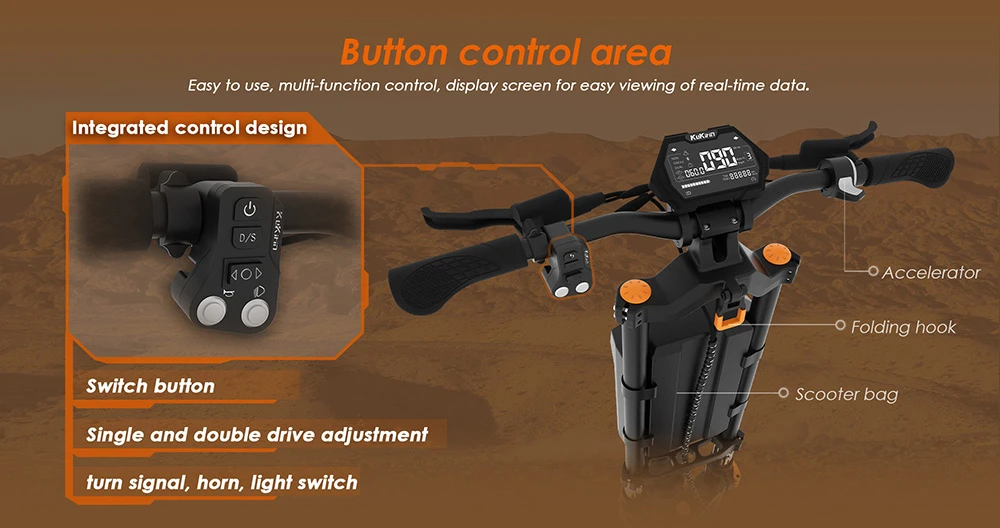Trotineta electrica de teren KuKirin G4 Max – 2 motoare de 1600W, baterie 60V 35,2Ah, viteza maxima 86 km/h, autonomie 95 km, anvelope 12 inch, frane hidraulice, IP54 – Negru [18]