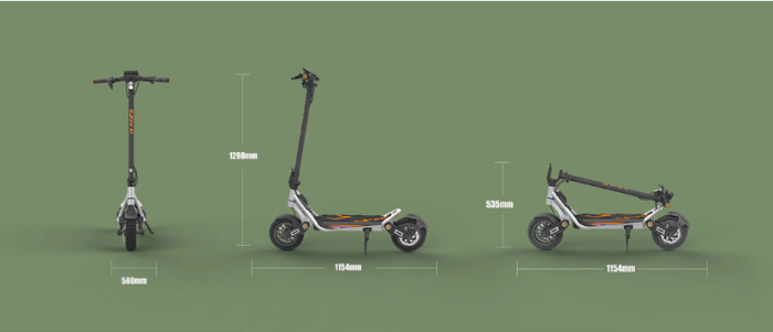 Trotineta electrică KuKirin A1, motor de 800W, baterie de 48V 13Ah, viteză maximă 45 km/h, autonomie de până la 45 km, anvelope de 10 inch, frâne pe disc și suspensie dublă [11]