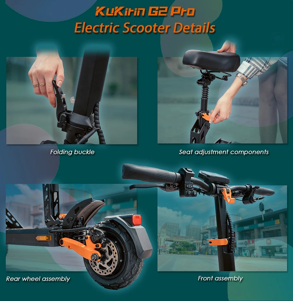 KuKirin G2 Pro 2025 - Motor 600W, Baterie 48V 15.6Ah, Viteza maxima 45 km/h, Autonomie pana la 58 km, Anvelope 9'' tubeless, Amortizoare fata si spate, Scaun detasabil, Lu Trotineta Electrica [11]